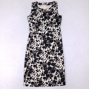 Talbots Black White Floral Sleeveless Sheath Dress Size 4 Cotton Modal